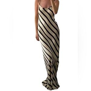 Commense Black and Cream Striped Maxi Dress